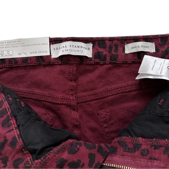 Sanctuary Ankle Jeans Red Black Cheetah Print Stretch Skinny Ankle Pants Size 8 - Picture 3 of 12